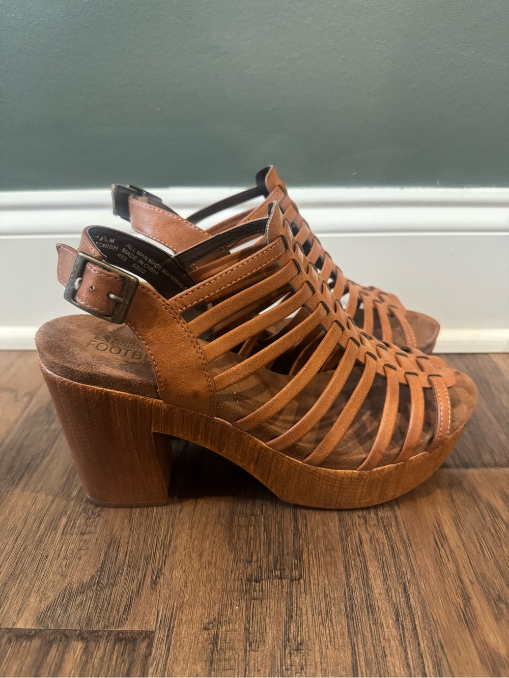 White Mountain Tan Woven Strappy Block Heel Sandals